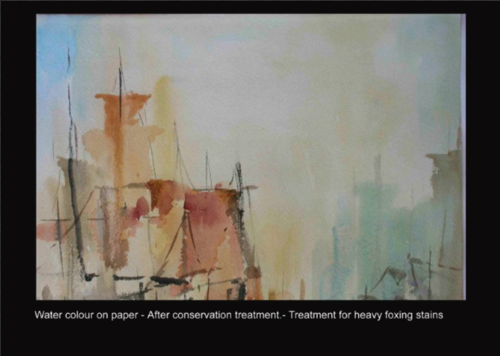 Water colour on paper - After conservation Treatment for foxing stains